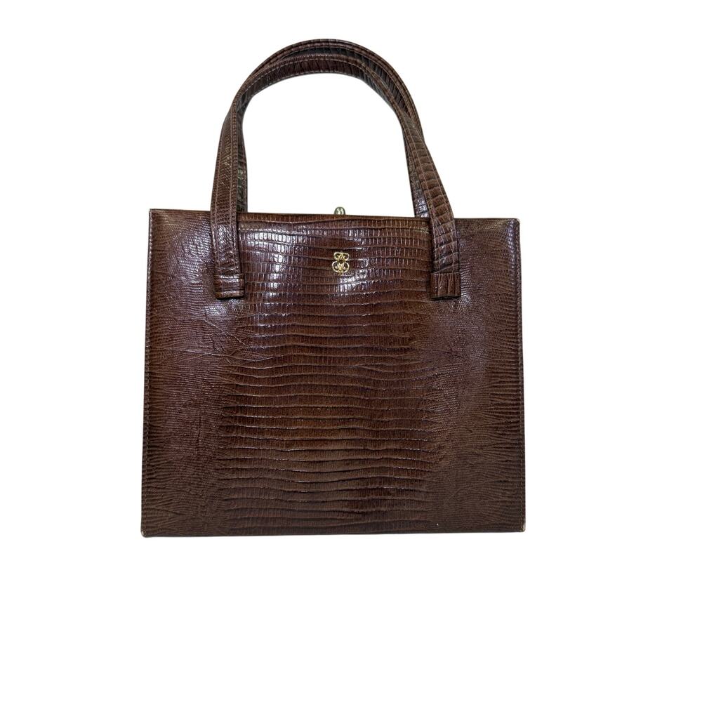 Vintage Brahmin Brown Lizard Embossed Leather Top Handle Handbag